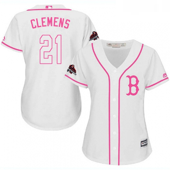 Womens Majestic Boston Red Sox 21 Roger Clemens Authentic White Fashion 2018 World Series Champions 