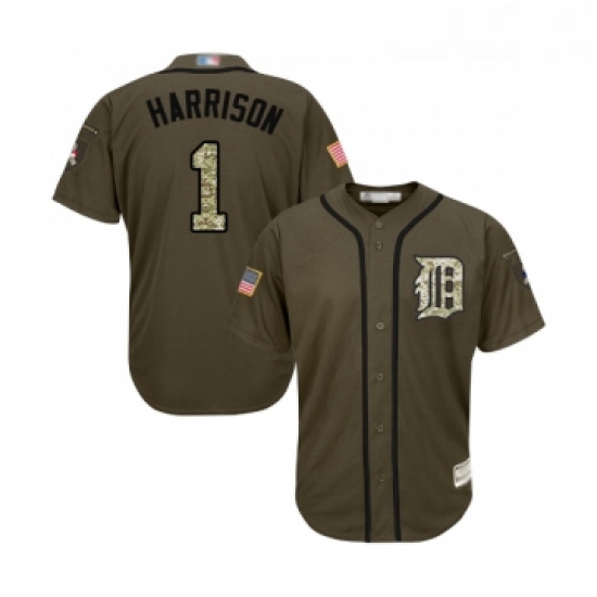 Youth Detroit Tigers 1 Josh Harrison Authentic Green Salute to Service Baseball Jersey