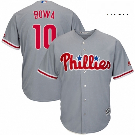 Mens Majestic Philadelphia Phillies 10 Larry Bowa Replica Grey Road Cool Base MLB Jersey