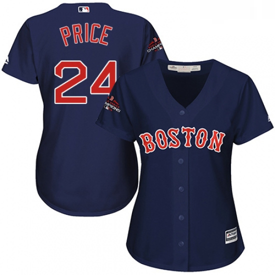 Womens Majestic Boston Red Sox 24 David Price Authentic Navy Blue Alternate Road 2018 World Series C