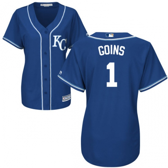 Womens Majestic Kansas City Royals 1 Ryan Goins Replica Blue Alternate 2 Cool Base MLB Jersey