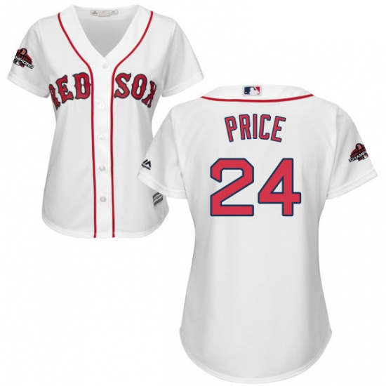 Womens Majestic Boston Red Sox 24 David Price Authentic White Home 2018 World Series Champions MLB J