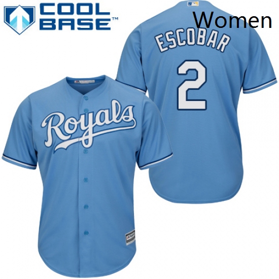 Womens Majestic Kansas City Royals 2 Alcides Escobar Authentic Light Blue Alternate 1 Cool Base MLB 