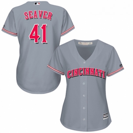 Womens Majestic Cincinnati Reds 41 Tom Seaver Authentic Grey Road Cool Base MLB Jersey