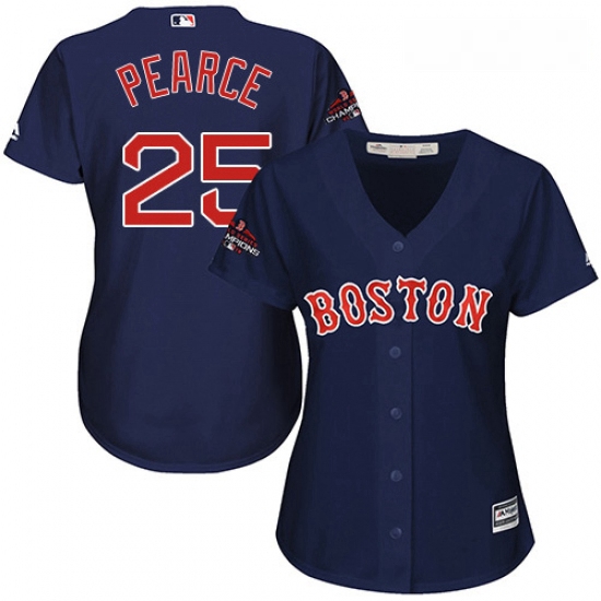 Womens Majestic Boston Red Sox 25 Steve Pearce Authentic Navy Blue Alternate Road 2018 World Series 