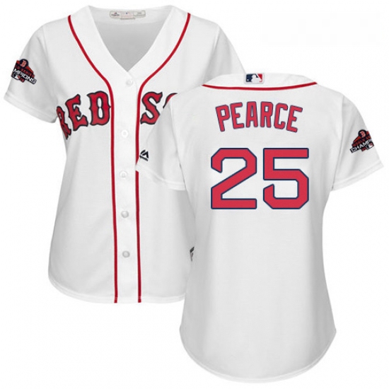 Womens Majestic Boston Red Sox 25 Steve Pearce Authentic White Home 2018 World Series Champions MLB 