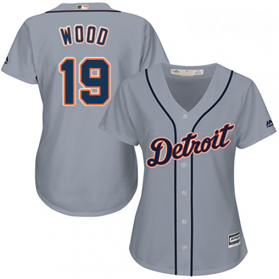 Womens Majestic Detroit Tigers 19 Travis Wood Replica Grey Road Cool Base MLB Jersey