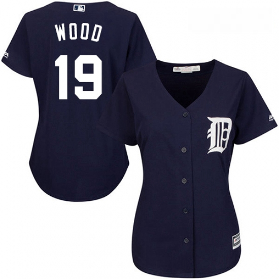 Womens Majestic Detroit Tigers 19 Travis Wood Replica Navy Blue Alternate Cool Base MLB Jersey