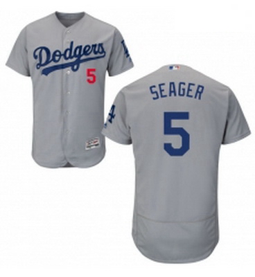 Mens Majestic Los Angeles Dodgers 5 Corey Seager Gray Alternate Road Flexbase Authentic Collection M