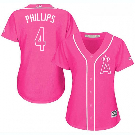 Womens Majestic Los Angeles Angels of Anaheim 4 Brandon Phillips Replica Pink Fashion MLB Jersey