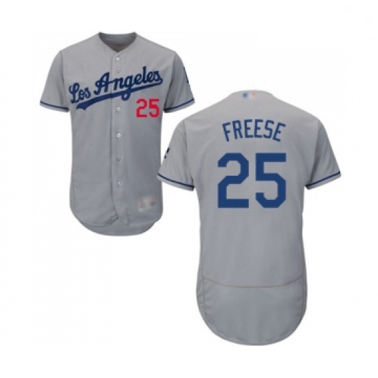 Mens Los Angeles Dodgers 25 David Freese Grey Road Flex Base Authentic Collection Baseball Jersey