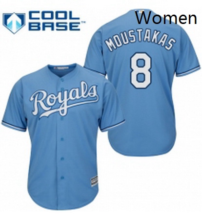 Womens Majestic Kansas City Royals 8 Mike Moustakas Authentic Light Blue Alternate 1 Cool Base MLB J