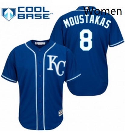 Womens Majestic Kansas City Royals 8 Mike Moustakas Replica Blue Alternate 2 Cool Base MLB Jersey