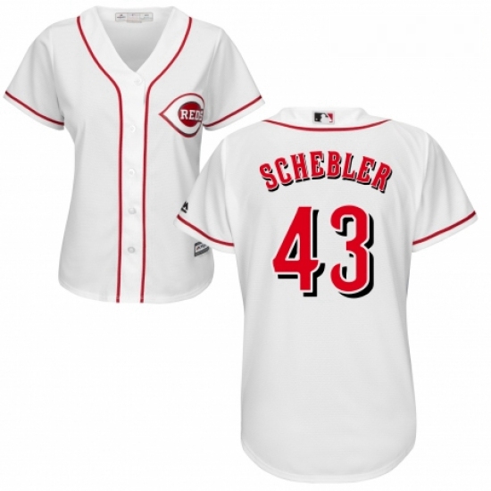 Womens Majestic Cincinnati Reds 43 Scott Schebler Replica White Home Cool Base MLB Jersey