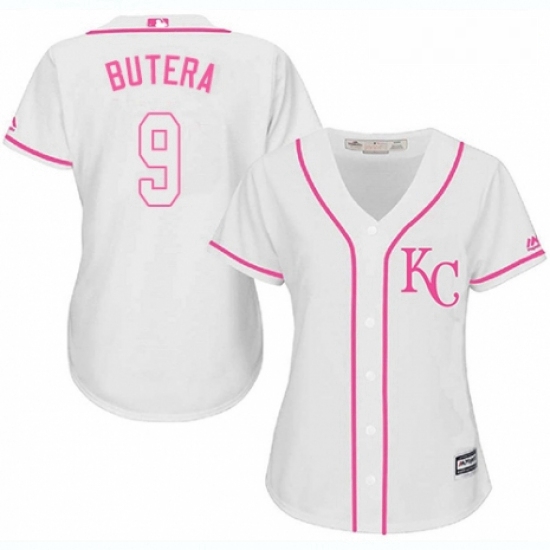 Womens Majestic Kansas City Royals 9 Drew Butera Authentic White Fashion Cool Base MLB Jersey