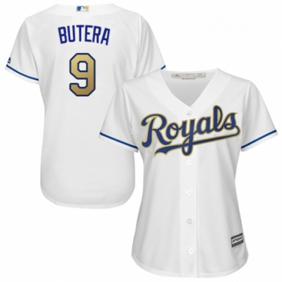 Womens Majestic Kansas City Royals 9 Drew Butera Authentic White Home Cool Base MLB Jersey