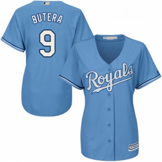 Womens Majestic Kansas City Royals 9 Drew Butera Replica Light Blue Alternate 1 Cool Base MLB Jersey