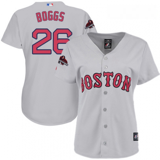 Womens Majestic Boston Red Sox 26 Wade Boggs Authentic Grey Road 2018 World Series Champions MLB Jer