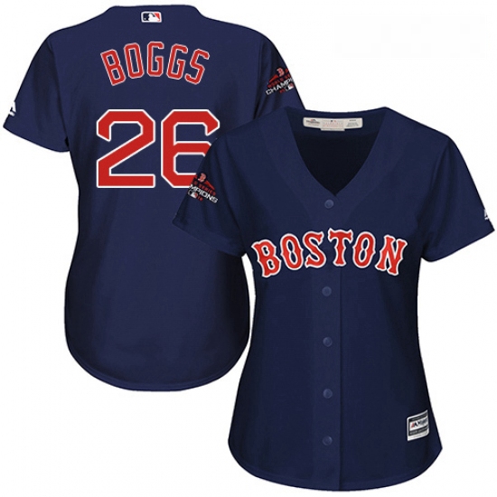 Womens Majestic Boston Red Sox 26 Wade Boggs Authentic Navy Blue Alternate Road 2018 World Series Ch