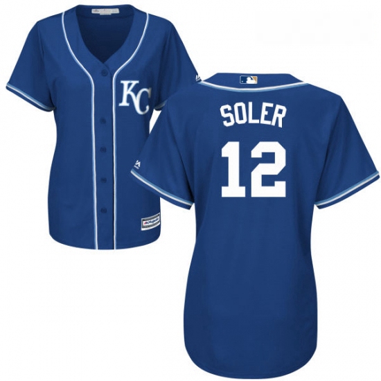 Womens Majestic Kansas City Royals 12 Jorge Soler Replica Blue Alternate 2 Cool Base MLB Jersey