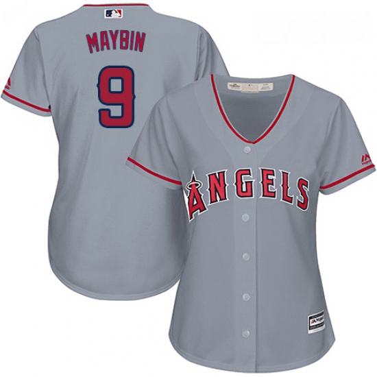 Womens Majestic Los Angeles Angels of Anaheim 9 Cameron Maybin Authentic Grey Road Cool Base MLB Jer