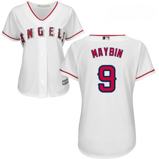 Womens Majestic Los Angeles Angels of Anaheim 9 Cameron Maybin Authentic White Home Cool Base MLB Je