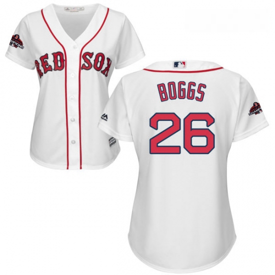 Womens Majestic Boston Red Sox 26 Wade Boggs Authentic White Home 2018 World Series Champions MLB Je