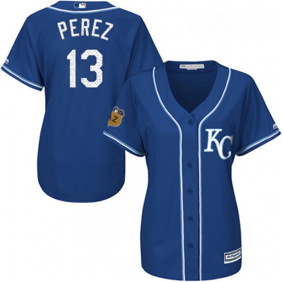 Womens Majestic Kansas City Royals 13 Salvador Perez Authentic Royal Blue 2017 Spring Training Cool 