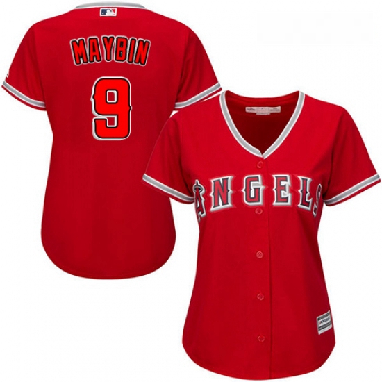 Womens Majestic Los Angeles Angels of Anaheim 9 Cameron Maybin Replica Red Alternate MLB Jersey