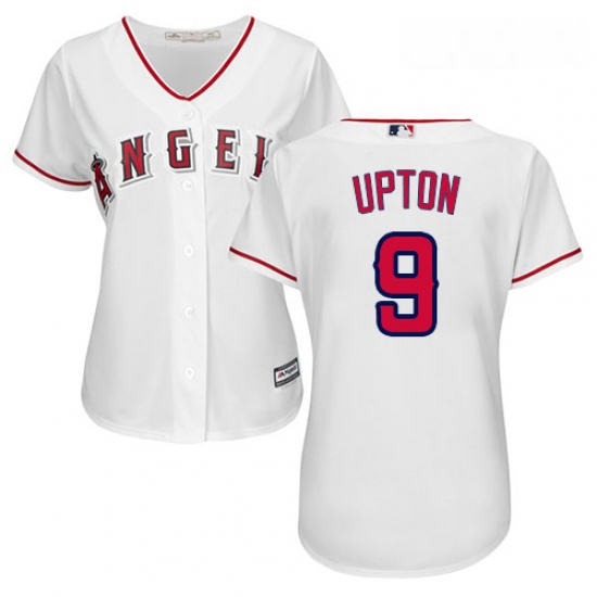 Womens Majestic Los Angeles Angels of Anaheim 9 Justin Upton Authentic White Home Cool Base MLB Jers