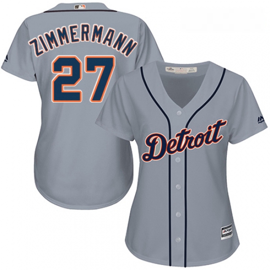 Womens Majestic Detroit Tigers 27 Jordan Zimmermann Authentic Grey Road Cool Base MLB Jersey