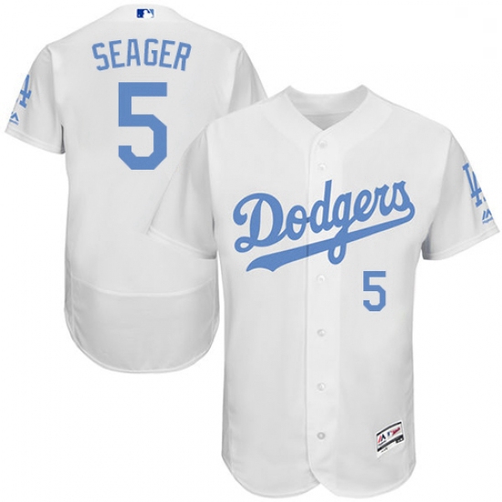 Mens Majestic Los Angeles Dodgers 5 Corey Seager Authentic White 2016 Fathers Day Fashion Flex Base 