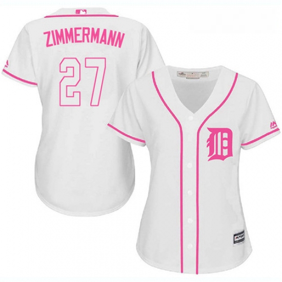 Womens Majestic Detroit Tigers 27 Jordan Zimmermann Authentic White Fashion Cool Base MLB Jersey