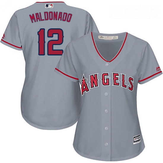 Womens Majestic Los Angeles Angels of Anaheim 12 Martin Maldonado Authentic Grey Road Cool Base MLB 