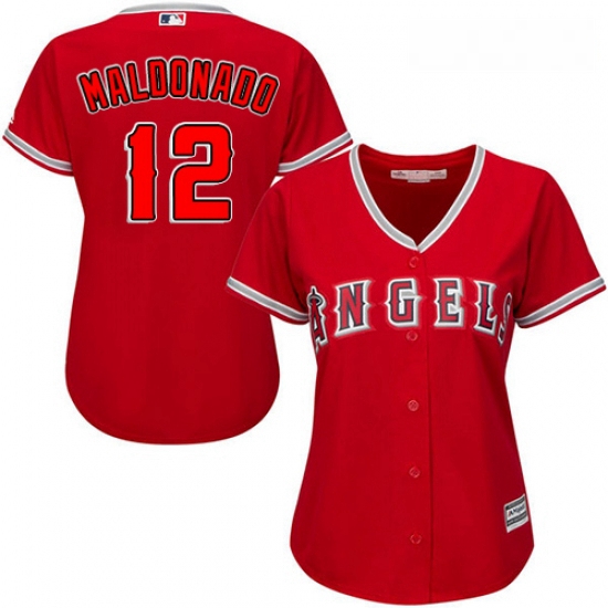 Womens Majestic Los Angeles Angels of Anaheim 12 Martin Maldonado Authentic Red Alternate MLB Jersey