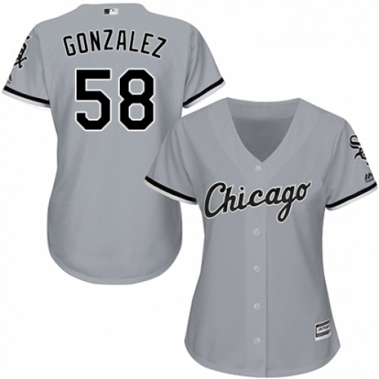 Womens Majestic Chicago White Sox 58 Miguel Gonzalez Replica Grey Road Cool Base MLB Jersey