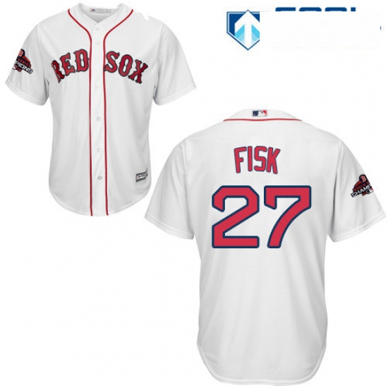 Womens Majestic Boston Red Sox 27 Carlton Fisk Authentic White Fashion 2018 World Series Champions M