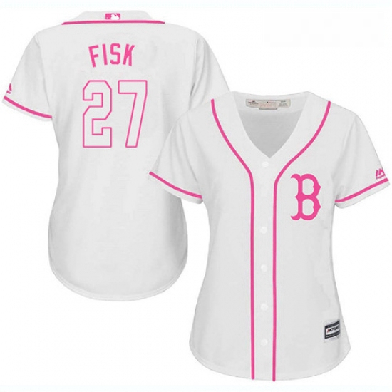 Womens Majestic Boston Red Sox 27 Carlton Fisk Authentic White Fashion MLB Jersey