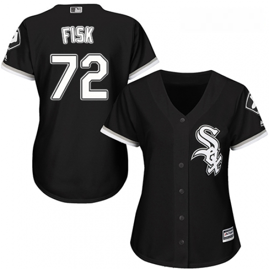 Womens Majestic Chicago White Sox 72 Carlton Fisk Authentic Black Alternate Home Cool Base MLB Jerse