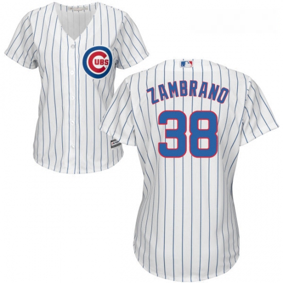 Womens Majestic Chicago Cubs 38 Carlos Zambrano Authentic White Home Cool Base MLB Jersey