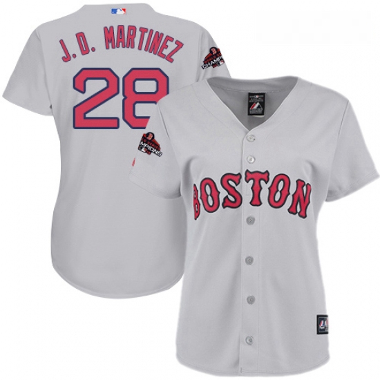 Womens Majestic Boston Red Sox 28 J D Martinez Authentic Grey Road 2018 World Series Champions MLB J