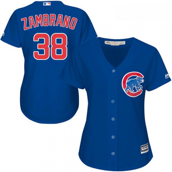 Womens Majestic Chicago Cubs 38 Carlos Zambrano Replica Royal Blue Alternate MLB Jersey