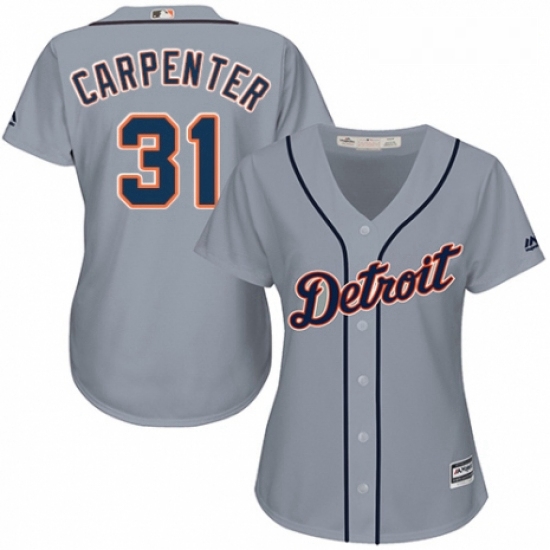 Womens Majestic Detroit Tigers 31 Ryan Carpenter Authentic Grey Road Cool Base MLB Jersey