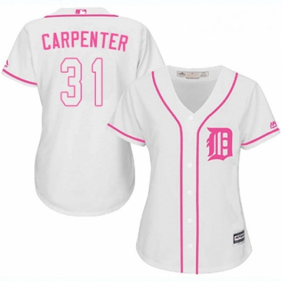 Womens Majestic Detroit Tigers 31 Ryan Carpenter Authentic White Fashion Cool Base MLB Jersey