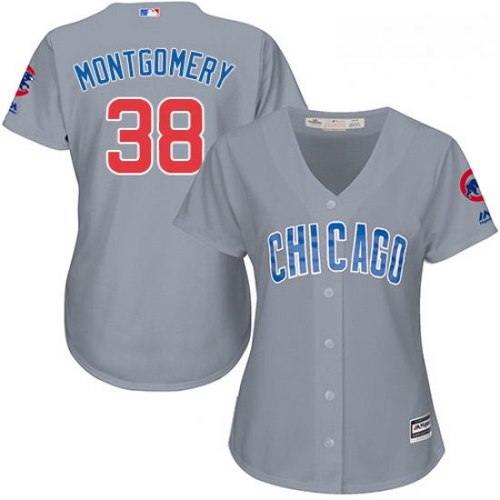 Womens Majestic Chicago Cubs 38 Mike Montgomery Authentic Grey Road MLB Jersey