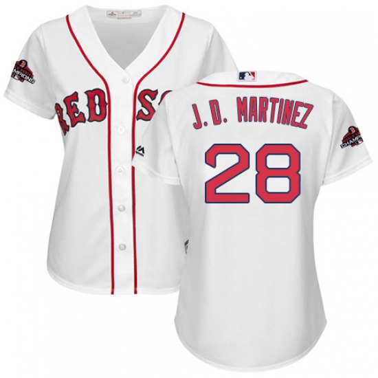 Womens Majestic Boston Red Sox 28 j D Martinez Authentic White Home 2018 World Series Champions MLB 