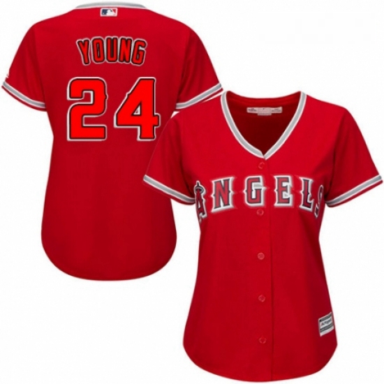 Womens Majestic Los Angeles Angels of Anaheim 24 Chris Young Authentic Red Alternate MLB Jersey