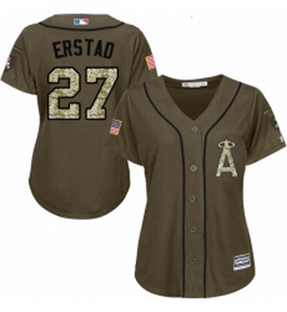 Womens Majestic Los Angeles Angels of Anaheim 27 Darin Erstad Authentic Green Salute to Service MLB 