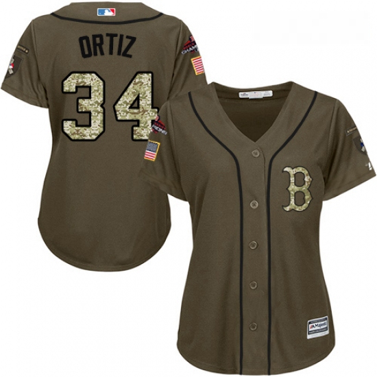 Womens Majestic Boston Red Sox 34 David Ortiz Authentic Green Salute to Service 2018 World Series Ch