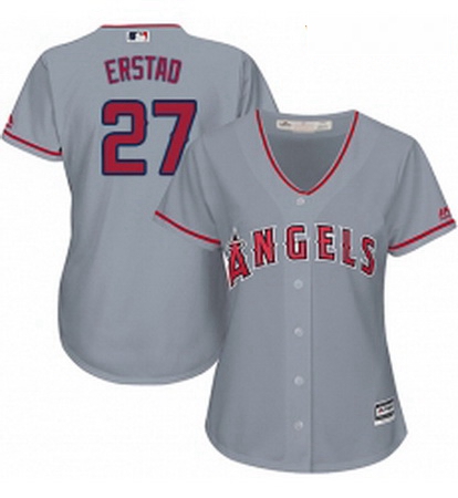 Womens Majestic Los Angeles Angels of Anaheim 27 Darin Erstad Authentic Grey Road Cool Base MLB Jers